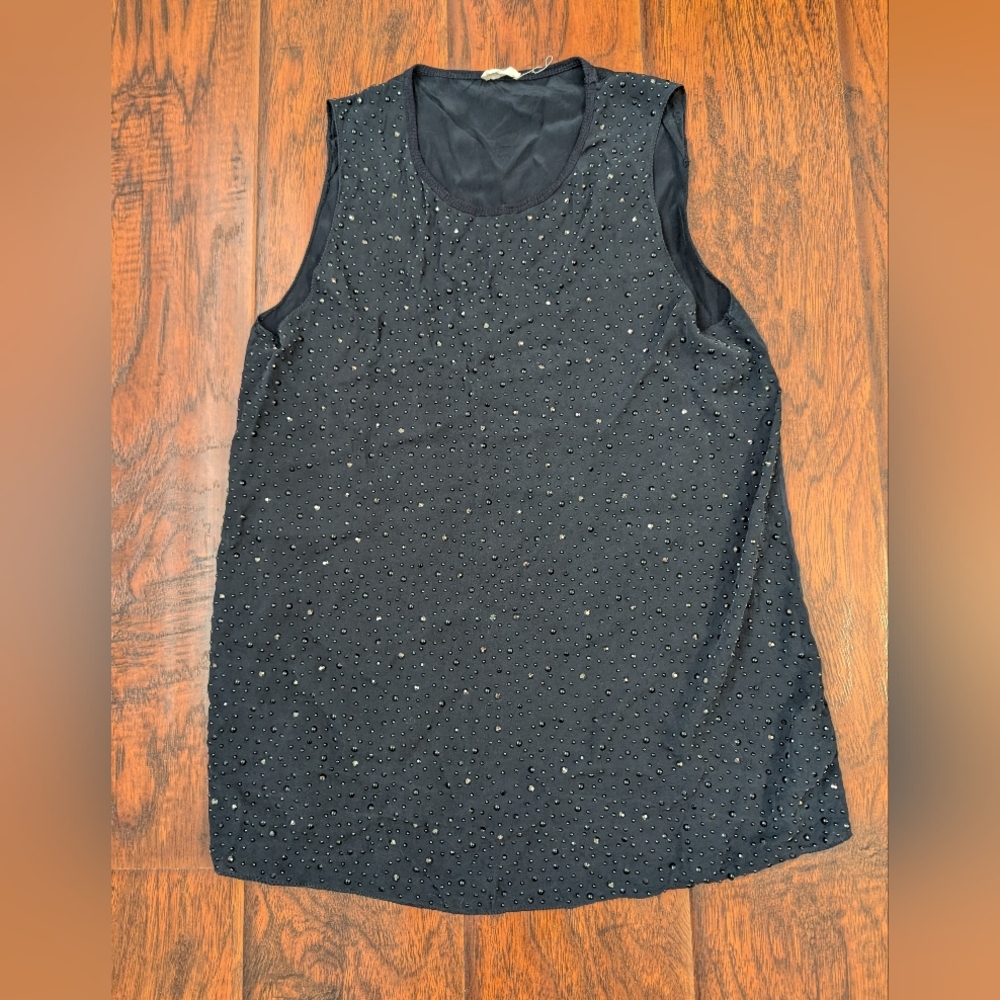 Studded Navy Silk L'Agence Tank Top, Size 2